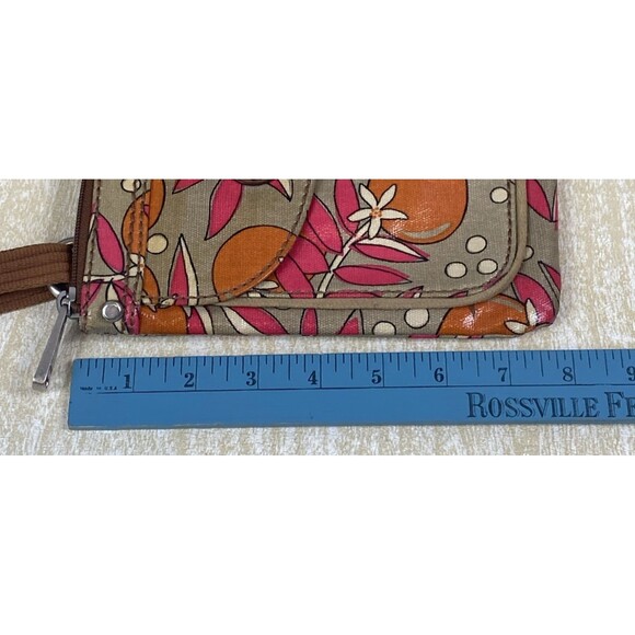 Fossil Key Per Crossbody Bag Coated Canvas Floral Orange Pink Tan VTG Y2K Boho - Picture 7 of 8